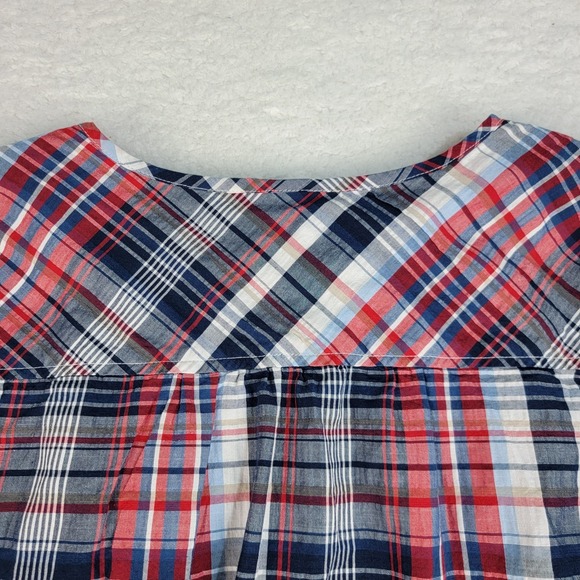 Catherines Top Womens 1X Red Blue 3/4 Sleeve Button Up Plaid Casual Basic Blouse - Picture 10 of 12